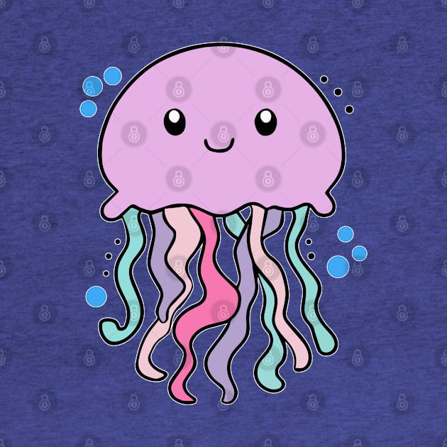 Happy smiling baby jellyfish with bubbles. Kawaii cartoon by SPJE Illustration Photography